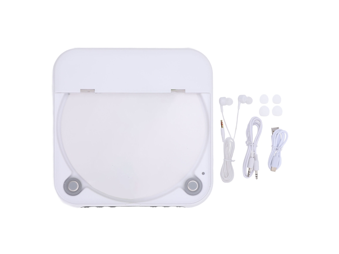 Player De Cd Portátil Com Fones De Ouvido Fio Bluetooth 5.3 Recarregável 2000mah Para Cd R Cd Rw Mp3 Wma Branco
