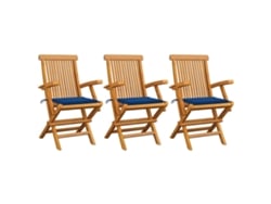 Sillas de jardín DKD Home Decor de 3 piezas con cojines azul real, teca maciza