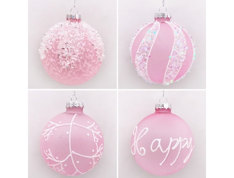 Set de 4 Bolas de Navidad Plateadas 8cm Bolas de Adornos de Árbol de Navidad Rosa