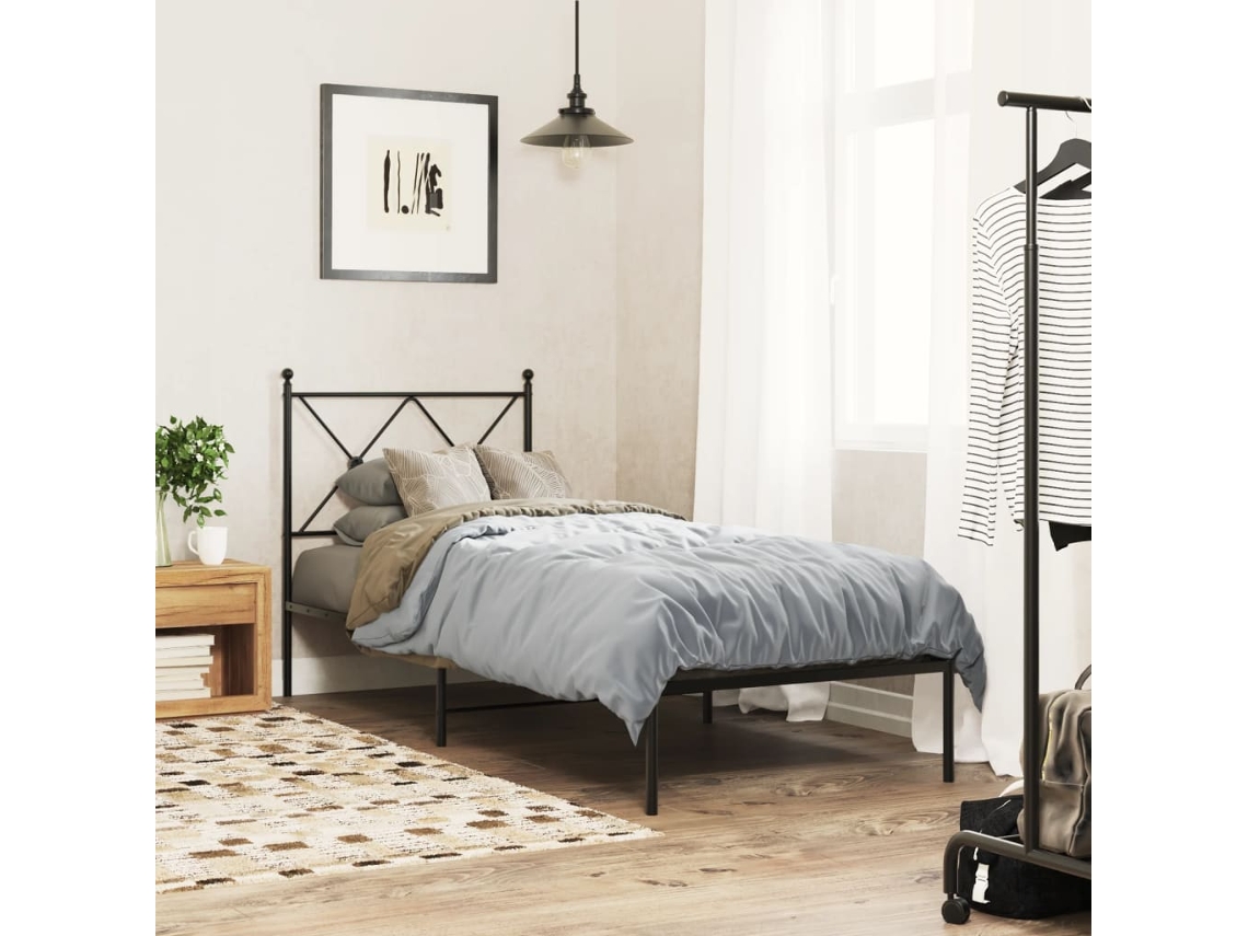 Estructura Cama Sin Colchón Con Cabecero Metal Negro 75x190 Cm