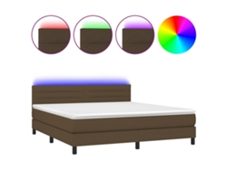 Maison Exclusive - Cama Box Spring Colchón Luces Led Tela Marrón Oscuro 160x200cm
