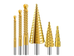 Conjunto De Brocas De Escalera De Titanio 6 Piezas Hss 4241 Com Estojo Para Perfurar Passos Múltiplos