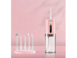 Irrigador bucal rosa cereza con cinco puntas funcionales, tres modos ajustables para limpieza profunda y masaje de encías YANYXR