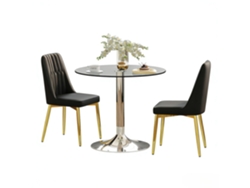 Conjunto Mesa Comedor 85 Cm - Minimalista Vidrio Templado + 2 Sillas Pu - Negro+oro