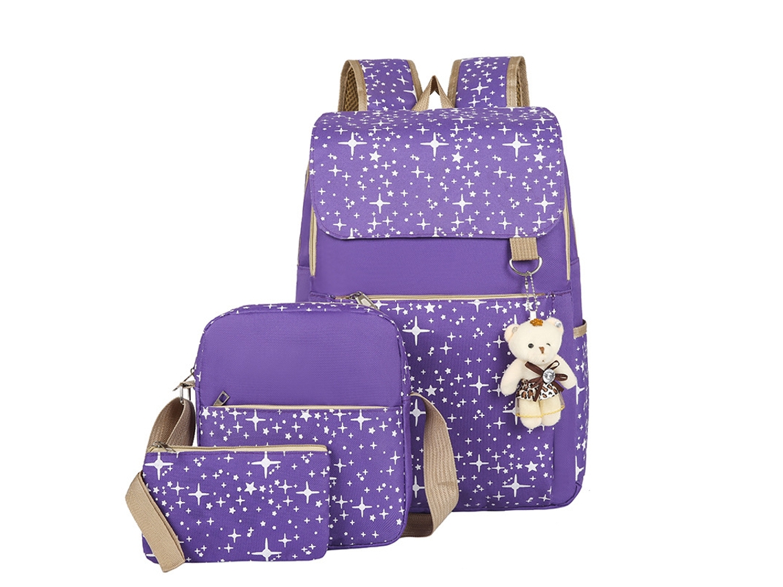 Mochila Oso, Mochila Escolar, Mochila de Estudiante, Juego de Tres Piezas, Morada