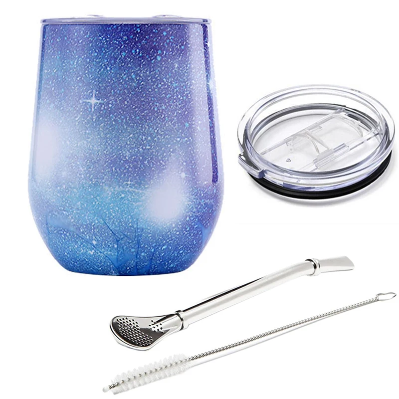 Taza De Té Mate, Taza Isotérmica De Acero Inoxidable Con Tapa Deslizante Y Pajita, 355 Ml (12 Oz).