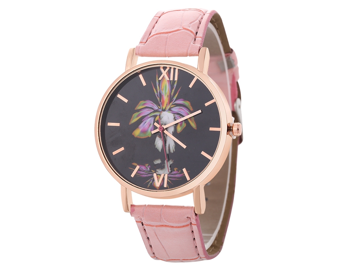 Reloj De Cuarzo Para Parejas Moda Simple Correa De Cuero Reloj De Pulsera Casual Rosa