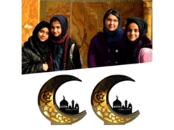 Decoración De Ramadán Eid Mubarak Lámpara De Luna Dorada Agujero De Madera Luces Led