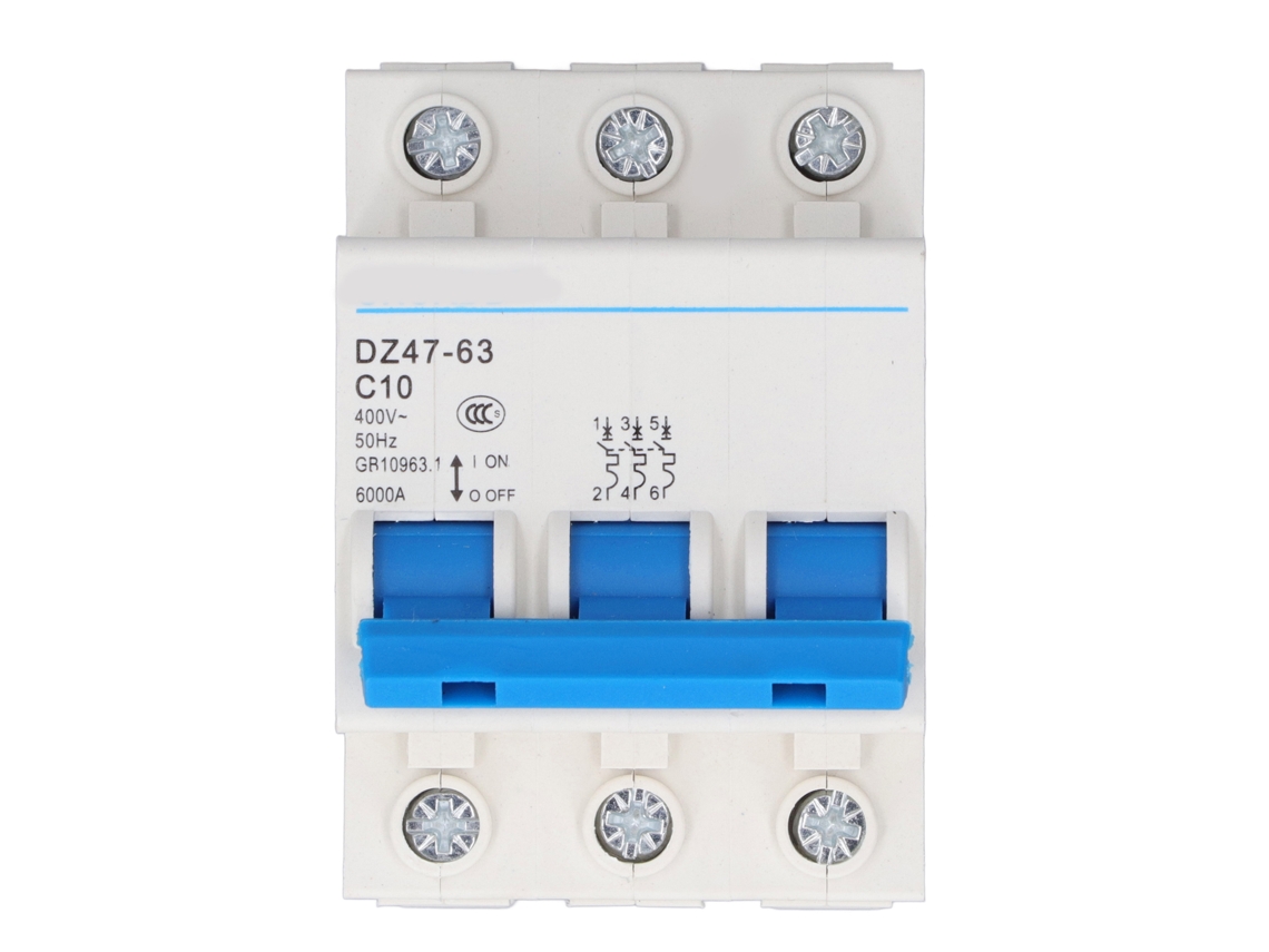 Disyuntor Miniatura De 3 Polos 10a Para Rail Din Protector De Sobrecarga 400v