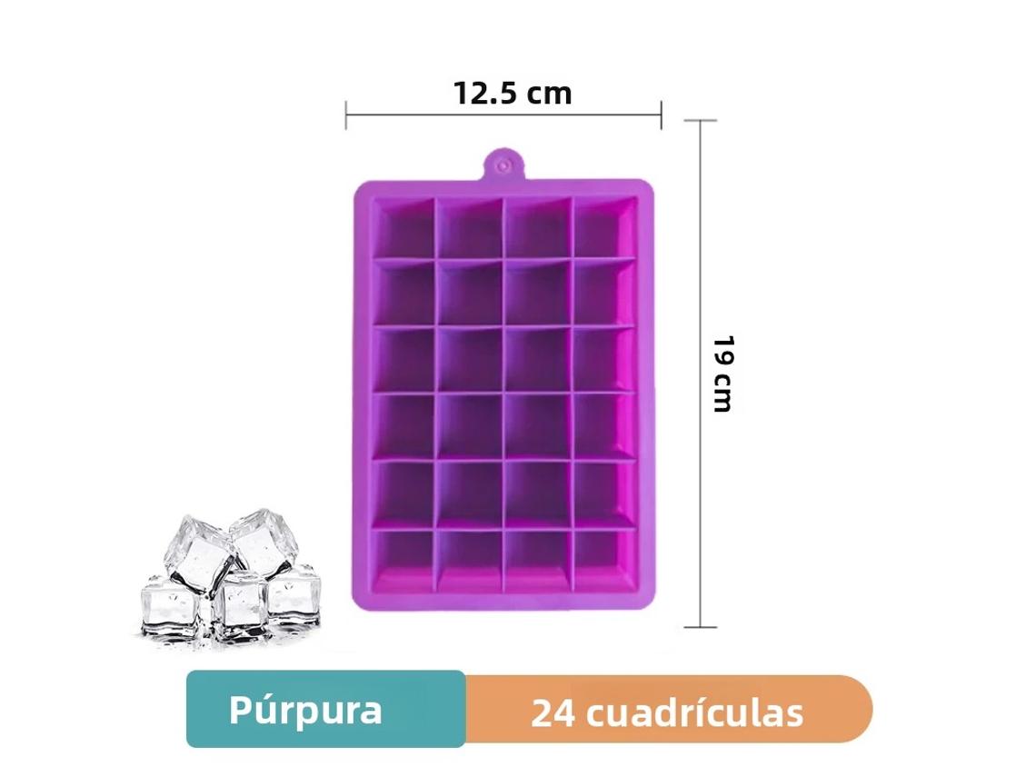 Bandeja grande de silicona para cubitos de hielo, ideal para hacer hielo en casa de forma ecológica. MDUG (morada, con 24 compartimentos).