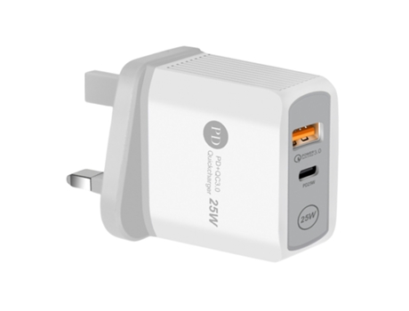 PD25W 5V/5A Cargador de teléfono Puerto dual QC3.0 Carga rápida Enchufe del Reino Unido Cabezal de carga tipo C Mini adaptador de corriente para au...