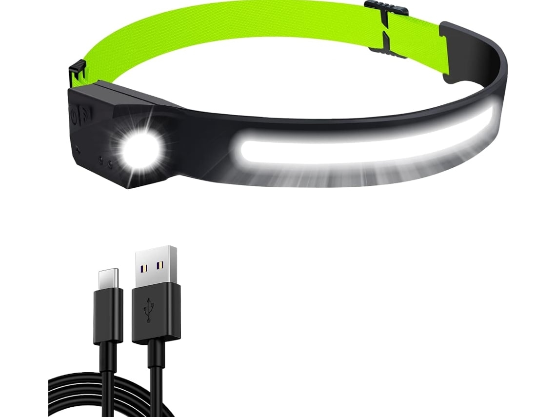 Linterna frontal LED recargable por USB, 350 lúmenes, 1200 mAh, 230° COB XPE, IPX4, 5 modelos, para correr y acampar - Veryunzii