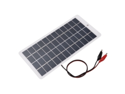 Panel solar portátil Primerox de 5W y 12V con clips de transporte.