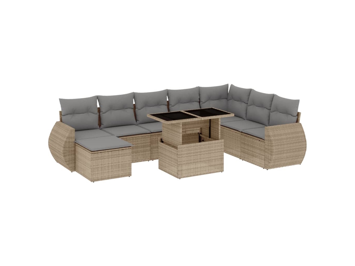 Conjunto 9 de sofás de jardín VIDAXL con cojines ratán sintético beige