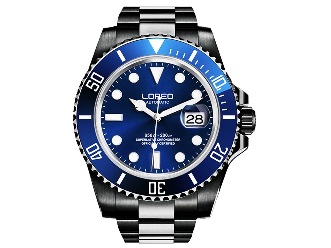 Reloj mecánico automático Ushion de acero inoxidable azul y negro con cristal de zafiro, resistente al agua hasta 200 m.