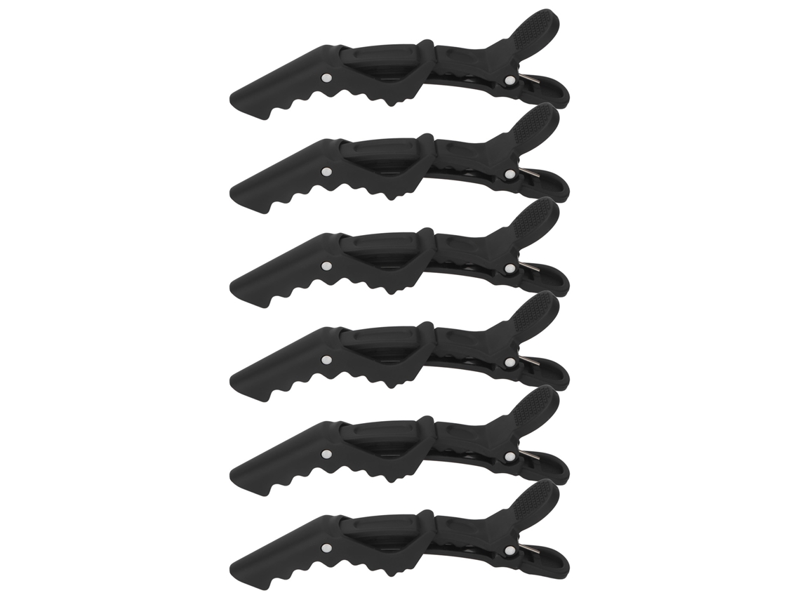 6pcs Pinza Para Cabello Crocodilo Abs De Gran Agarre Antideslizante Negra Para Seccionar Cabello En Salón