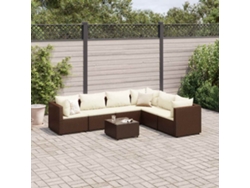 Conjunto de muebles de jardín con cojines de mimbre marrón, Dkd Home Decor