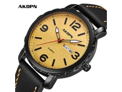 Reloj De Hombre (amarillo) Con Brazalete De Acero, Movimiento De Cuarzo, Indicador De Fecha Y Manecillas Luminosas.