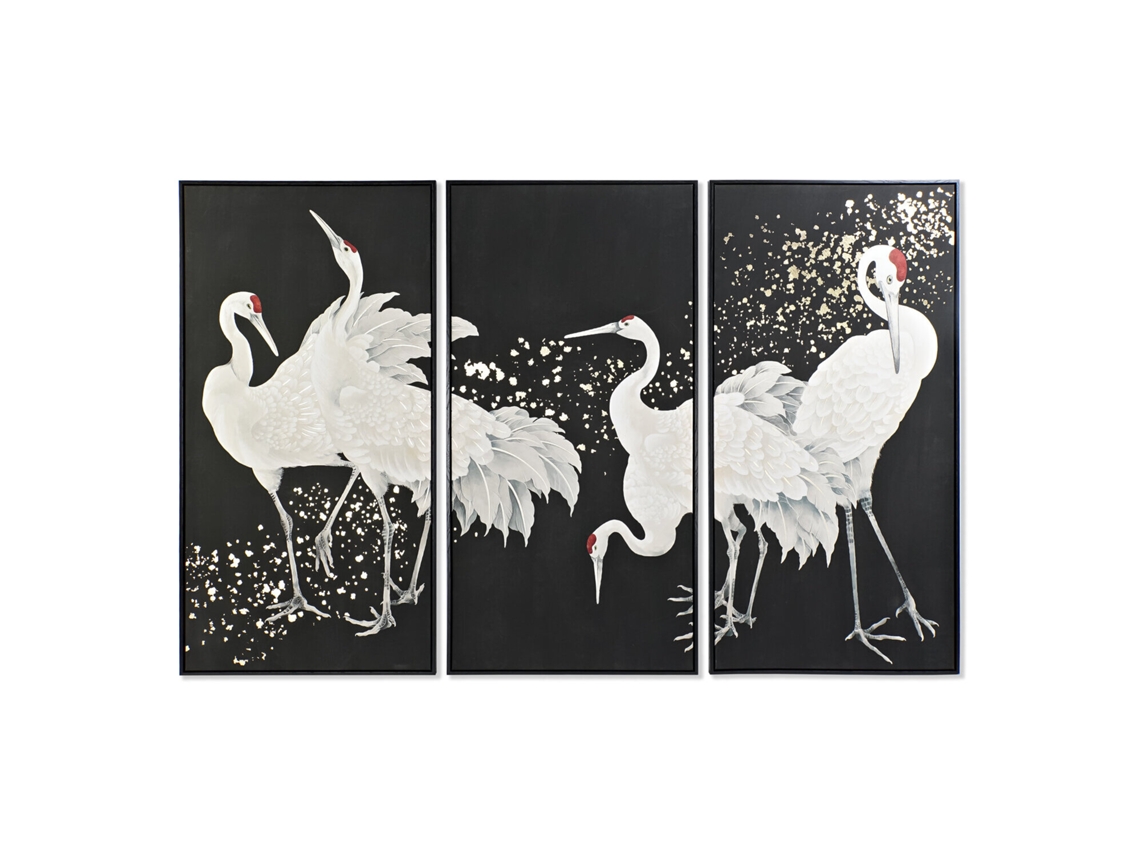 Set 3 Cuadro Ps Lienzo Garzas Enmarcado 210x4x140cm