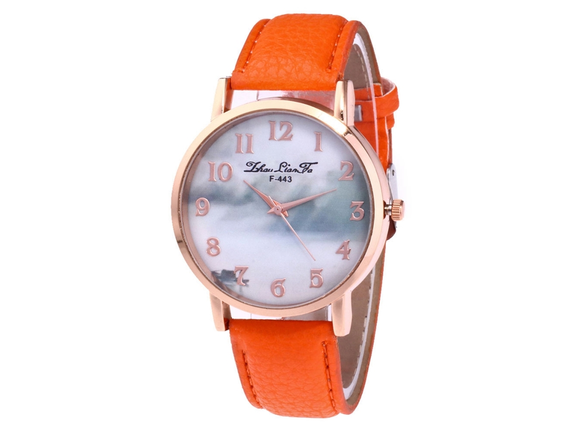 Reloj De Pulsera De Pareja Analógico Con Correa De Pu Fashional Cuadro Redondo (naranja)