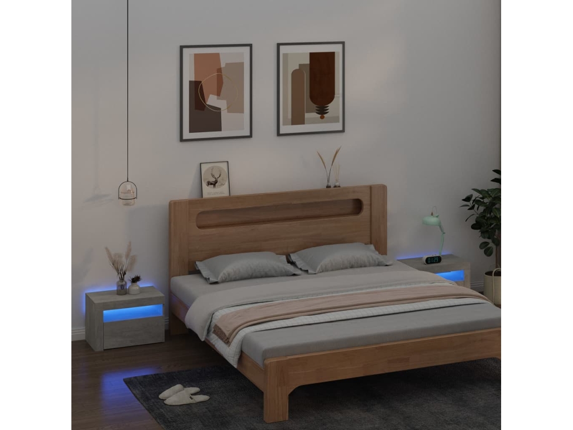 Mesas Cabeceira LOVELY HOME Mesinha com Luzes Led 2 Pcs 60X35X40 Cm Cinzento Cimento