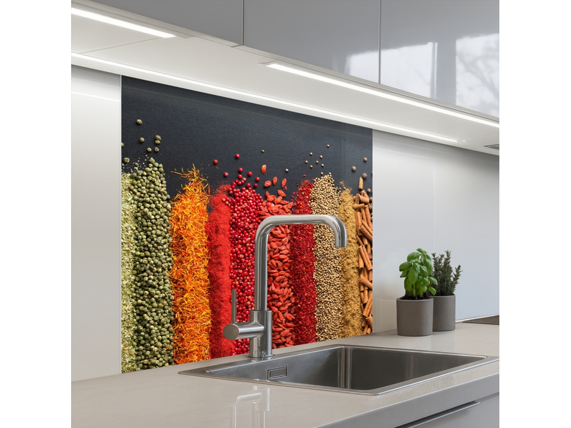 Paneles para salpicadero de cocina con diseño de especias, hierbas aromáticas y trabajos - Arcoíris 80x80 cm