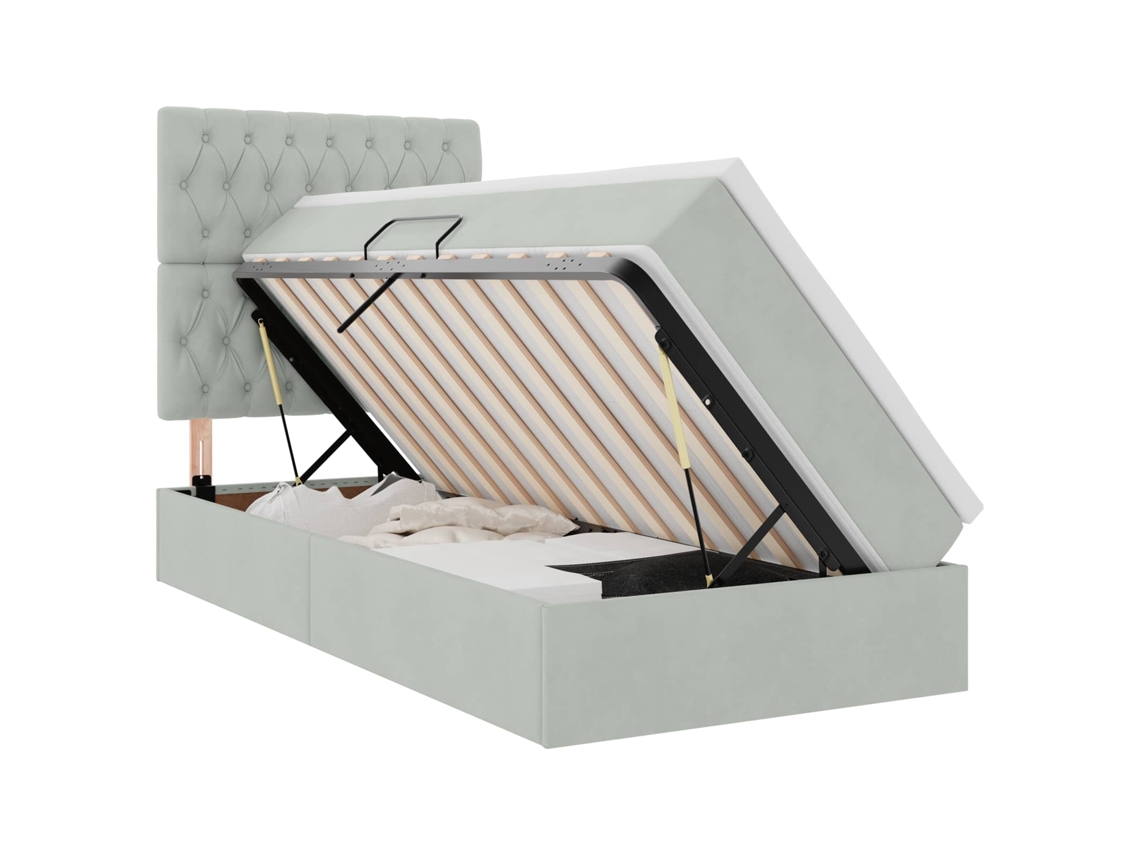 Syfax™ Cama Con Almacenamiento Y Colchón Gris Claro 100 X 200 Cm
