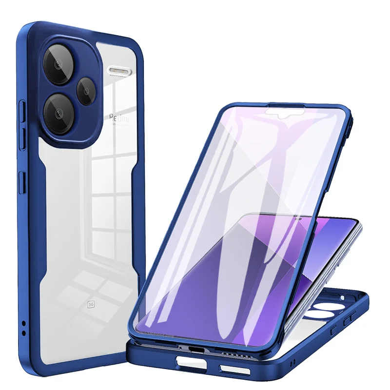 (azul, Redmi Note 13 5g) Funda Protectora De Pantalla De 360° Full Pack, A Prueba De Choques Y Huellas Dactilares, Protección Total