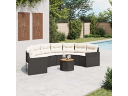 Sofá de jardín con mesa y cojines semicirculares en mimbre negro PE Dkd Home Decor