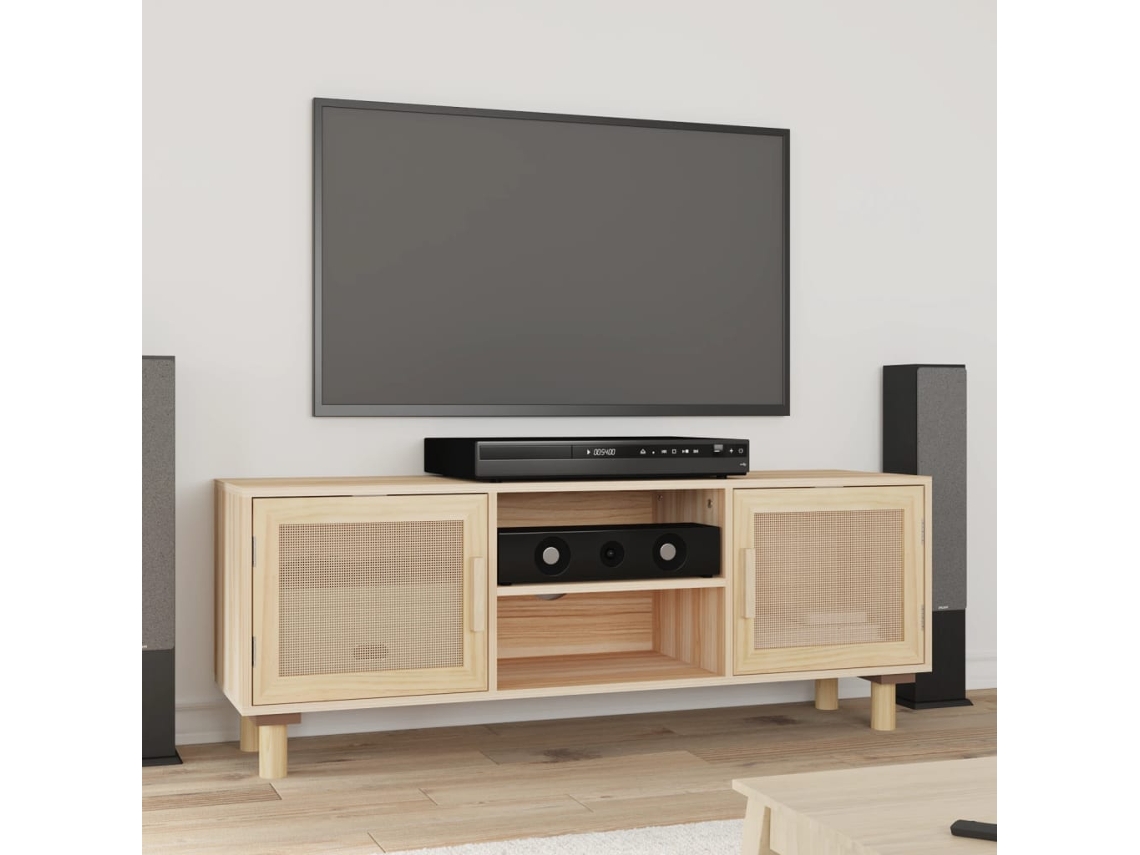 Estantería/Mueble de TV 105X30X40 Cm Pino Macizo/Vime Natural Marrón