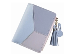 Cartera De Mujer De Piel Sintética Con Cremallera Y Múltiples Bolsillos, Azul, Talla Única.