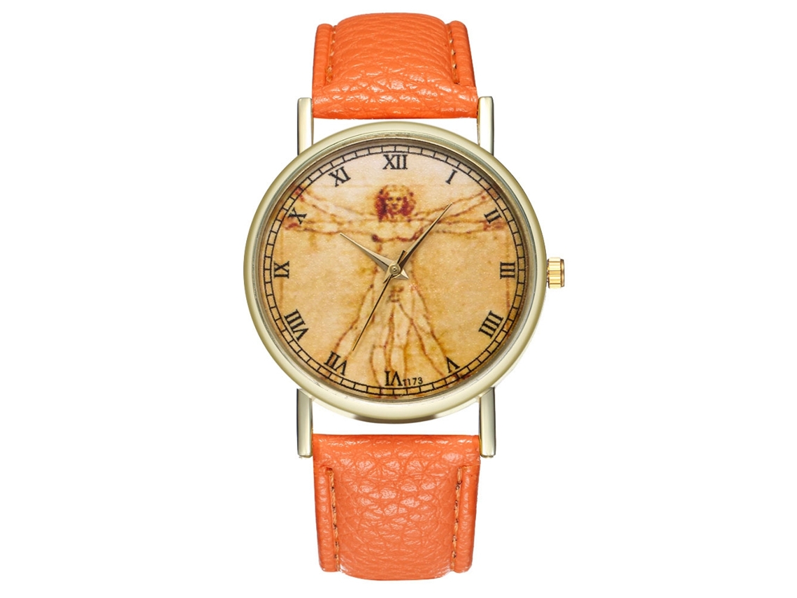 Reloj De Pulsera Analógico De Cuarzo Con Esfera Redonda Para Hombre Y Mujer - Naranja