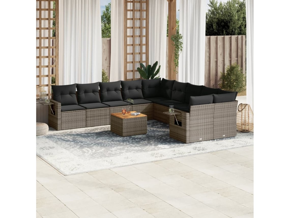 Conjunto de sofás de jardín de 11 piezas DKD Home Decor con cojines de mimbre gris