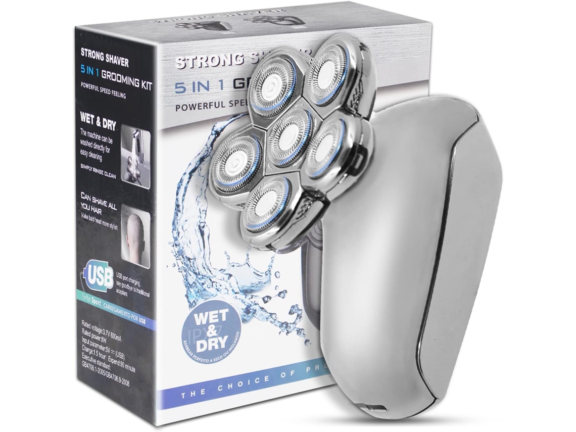 Kit de cuidado personal para hombres, afeitadora en seco y húmedo con cuchillas dobles resistentes, diseño ergonómico, pantalla LED, batería recargable y cuchillas acanaladas.