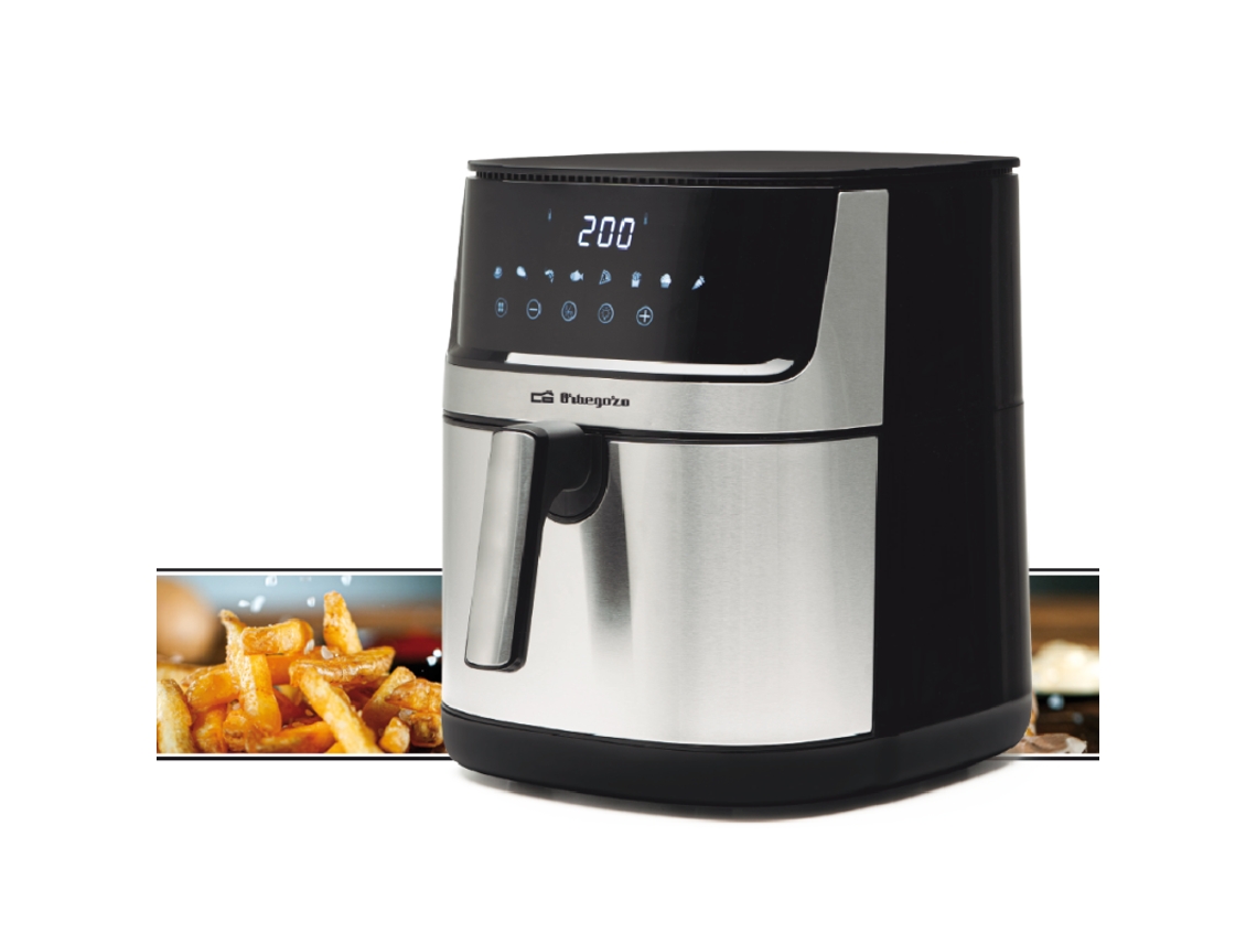 Freidora Sin Aceite De 8 Litros Inox Orbegozo Con Pantalla Led, 29 X 34,5 X 38cm. Temperatura Ajustable De 80 A 200ºc Suinga