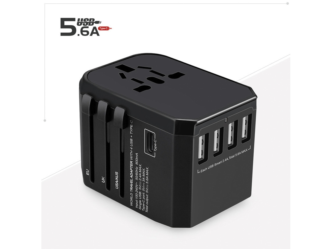 Adaptador De Tomada De Fonte De Alimentação Internacional Multifuncional Preto GERTIZ