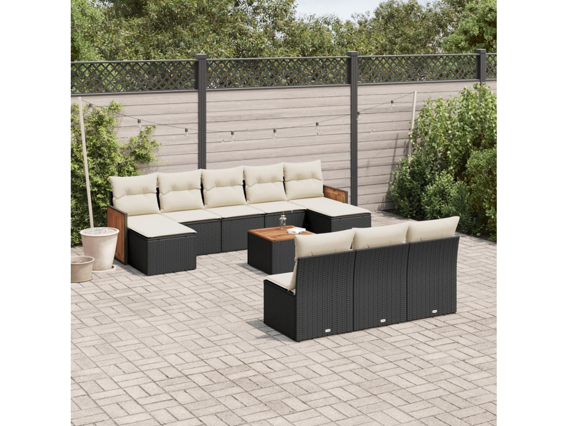 Conjunto de sofá de jardín de 11 piezas con cojines de mimbre sintético negro de DKD Home Decor