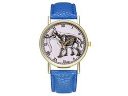 Reloj De Pulsera Unisex De Piel Sintética Con Estampado De Elefante Azul Real Y Movimiento De Cuarzo.