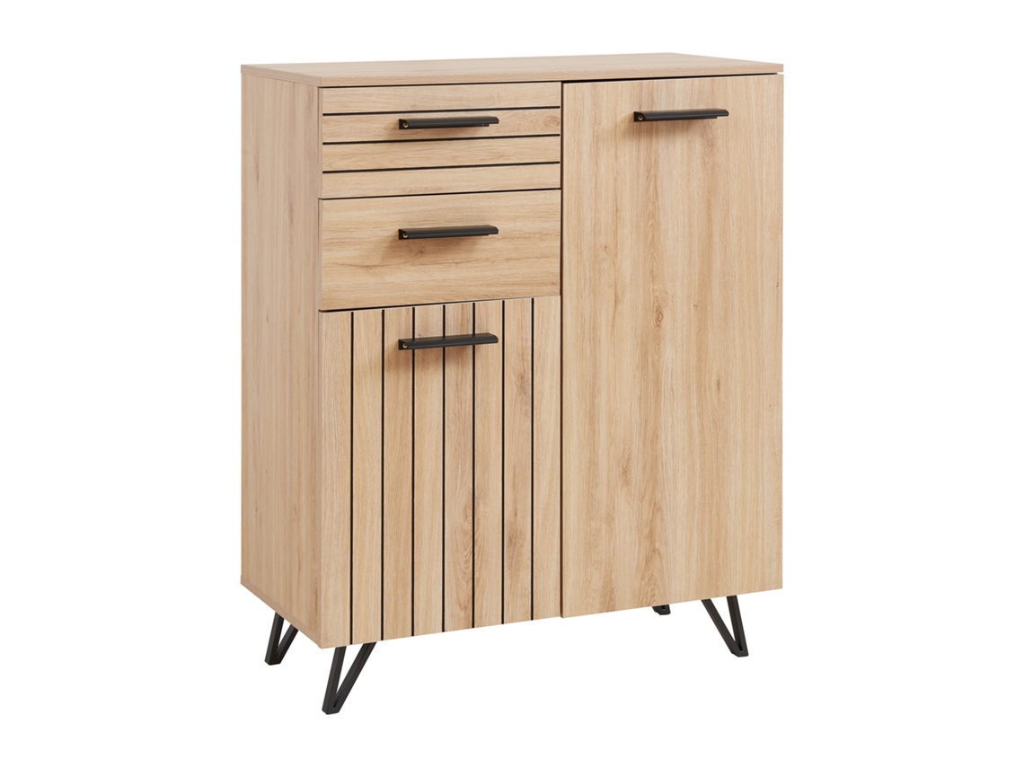 Aparador Noppen con 2 puertas y 2 cajones 100x80x38 cm Aspecto Roble [EN.CASA]
