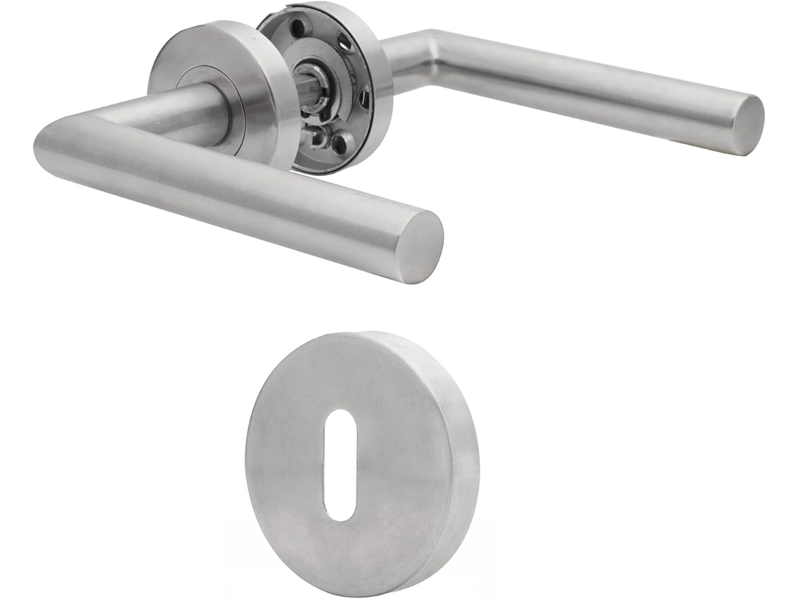 Manija de puerta de baño de doble cara, manijas de cerradura de una sola pestaña con roseta, manijas de puerta de acero inoxidable con manivela cómoda,