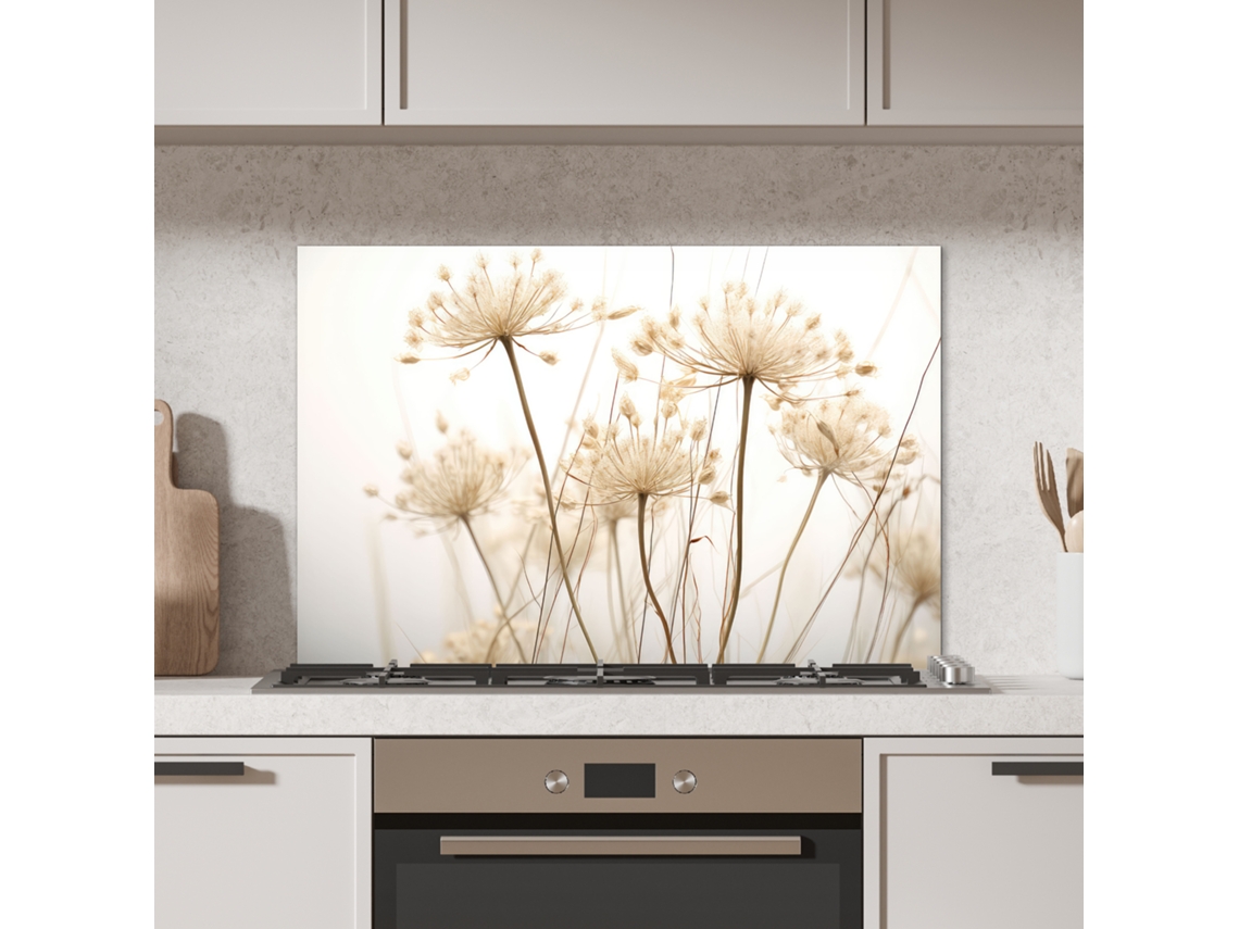 Panel antisalpicaduras de cocina con flores - Blanco - Luz solar 90x60 cm