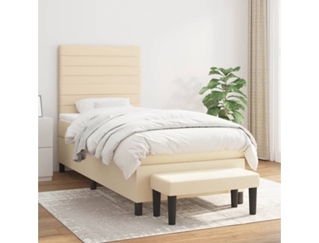 vidaXL Cama con somier y colchón 90x190 cm tela color crema