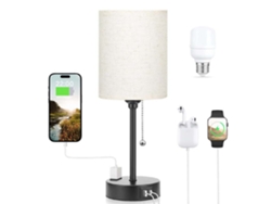 Sstrwgood Lámpara De Mesita Con 3 Temperaturas De Color, Puertos Usb-c Y Usb-a, Base Metálica Negra