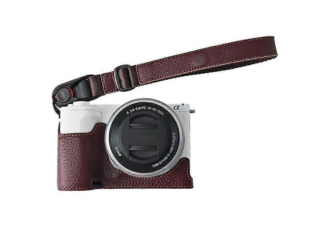 Estuche protector de piel de vaca auténtica con gran apertura y correa para la muñeca compatible con la cámara Sony Zv E10 II Facpoet