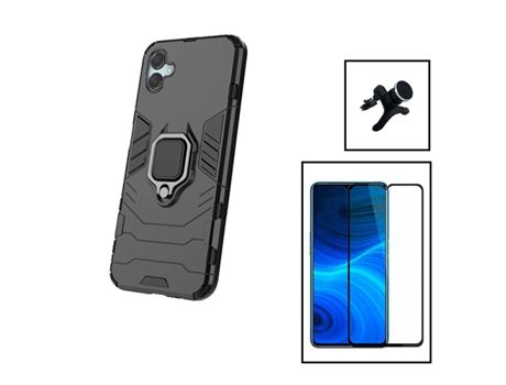 Kit De Película De Vidrio Templado De Cubierta Completa 5D 3X1 Soporte Magnético De Coche Reforzado Defensor Militar Para Samsung Galaxy M04 - Negr...