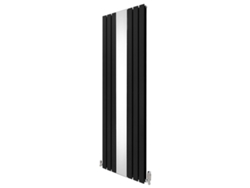 Radiador vertical plano negro de 1800 x 565 mm con espejo integrado y válvulas termostáticas cromadas - Monstershop
