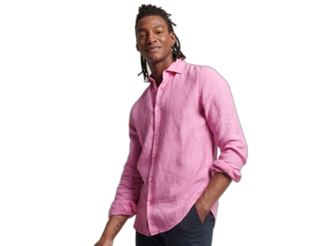 Camisa de Hombre SUPERDRY Casual Larga Lino Rosa (M)