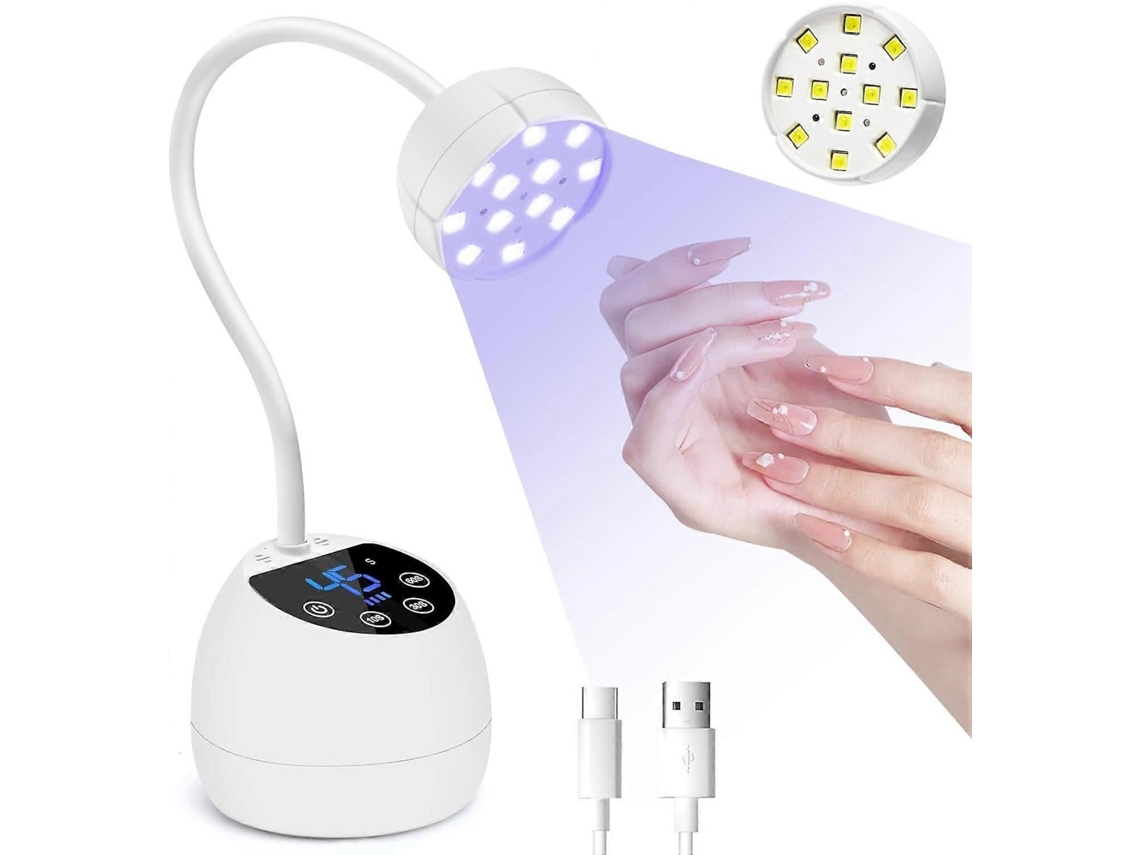 Lámpara de uñas LED UV, mini lámpara de curado flash inalámbrica de 36 W, luz de uñas LED recargable por USB con cuello de cisne para uñas de gel con 4 temporizadores y sensor automático para Sal GOKOCO