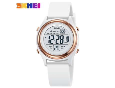 Reloj deportivo digital para mujer Pantalla LED Electrónica Reloj resistente al agua-Anillo de oro rosa blanco LUUCOZK