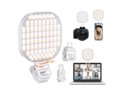 Luz Selfie para Teléfono Móvil 142 LED, Luz de Relleno con Clip Recargable de Alta Potencia, Portátil con 3 Modos de Luz 10 Niveles de Brillo para TikTok Vlog Blanco IKIKSO